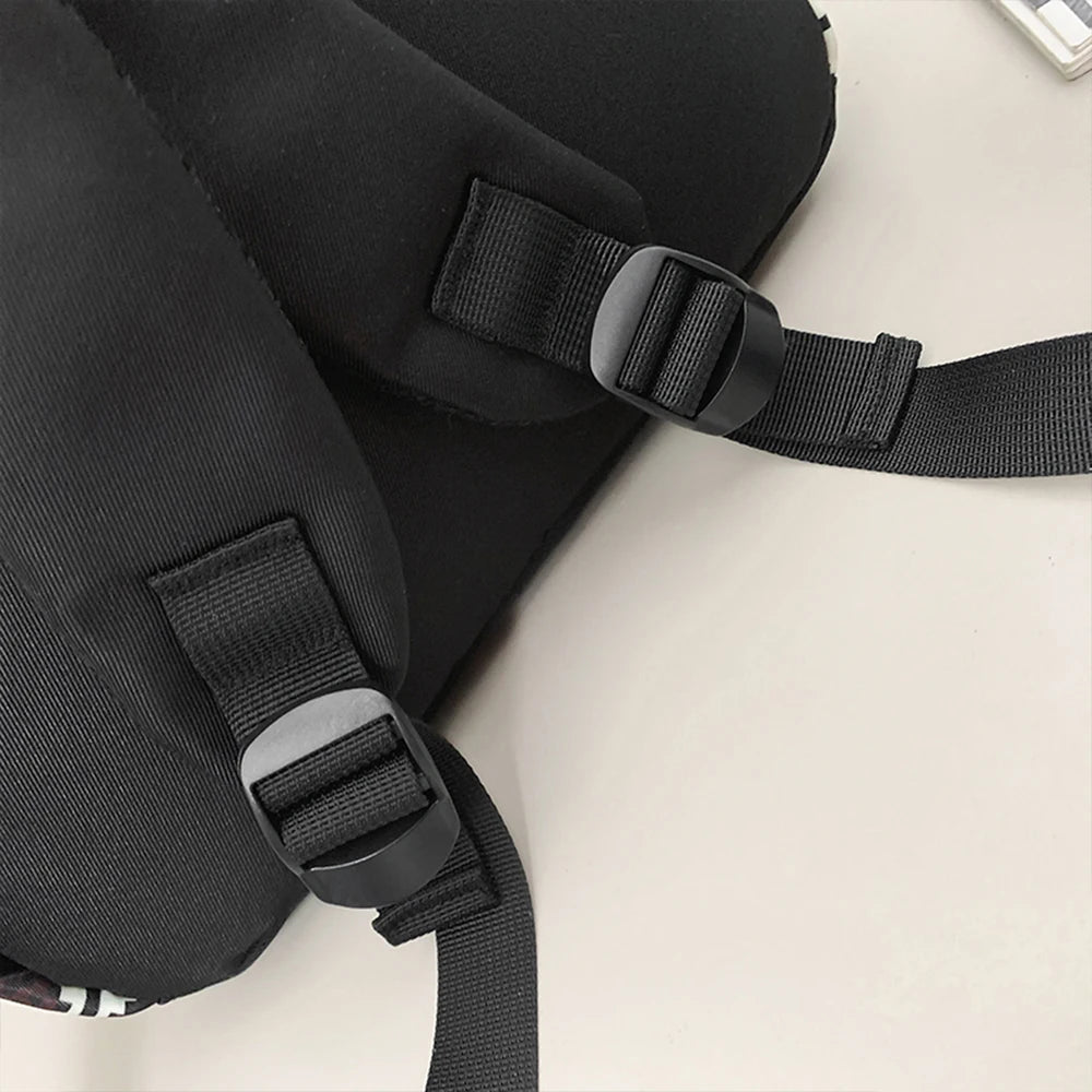 Mochila de Nailon con Estampado Étnico y Detalle de Logotipo, Mochila Multibolsillos, Ligera y Resistente al Agua para la Escuela y Uso Diario