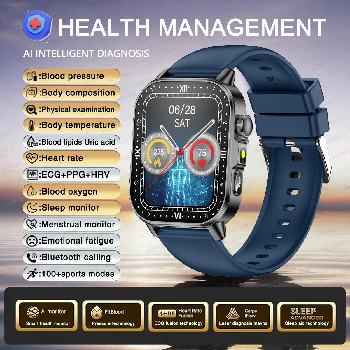 Reloj Inteligente con Diagnóstico ECG, Oxígeno en Sangre y Pantalla AMOLED