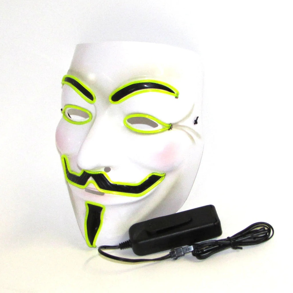 Máscara LED de Vendetta para Halloween, Discoteca, Carnaval, Fiesta, Decoración, Cosplay, Máscara Brillante de Guy Fawkes