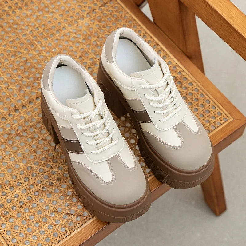 Zapatos de Tacon Alto con Plataforma para Mujer - Cuero con Cordones
