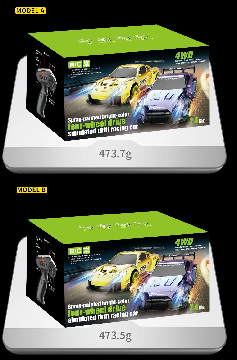 Mini Coche RC de Drift, 2.4G 4WD, Alta Velocidad con Luces LED