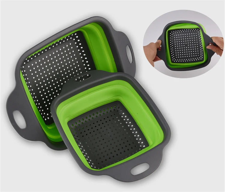 LMETJMA-colador plegable cuadrado de silicona para cocina, colador plegable para alimentos, verduras, frutas, escurridor JT39