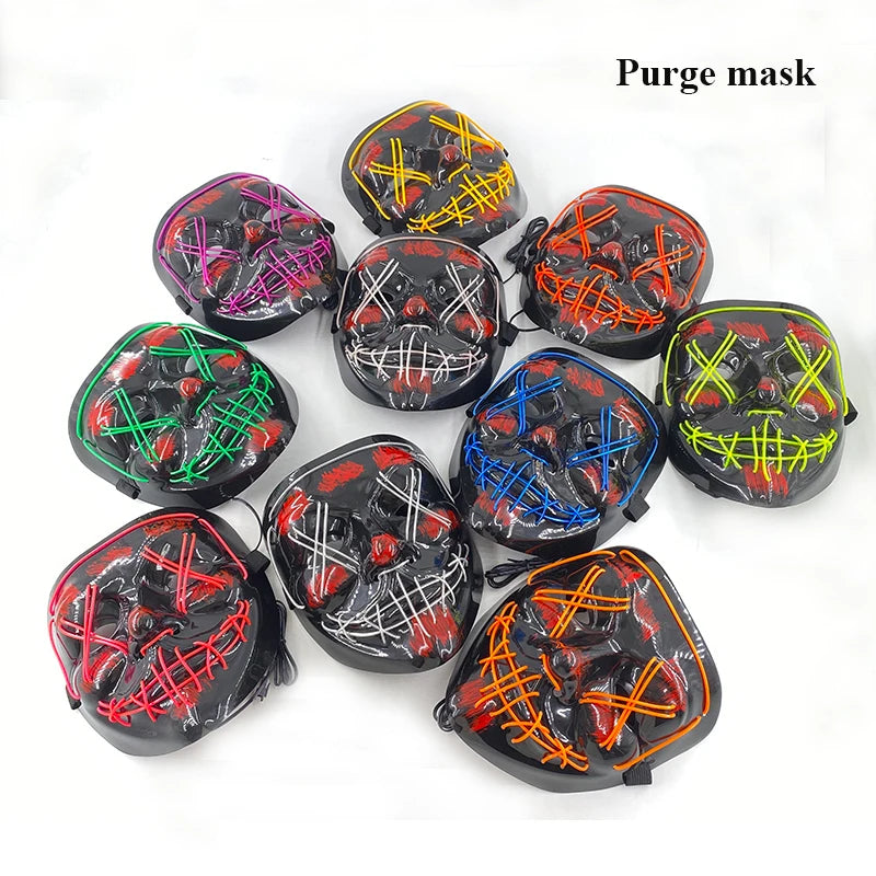 Máscara de mascarada intermitente bonita y divertida, máscara decorativa para niños y adultos, máscara facial completa luminosa, máscara de purga clásica para la noche