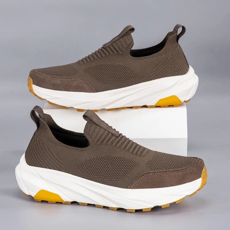 Zapatillas de malla sin cordones para hombre, suela gruesa, informales