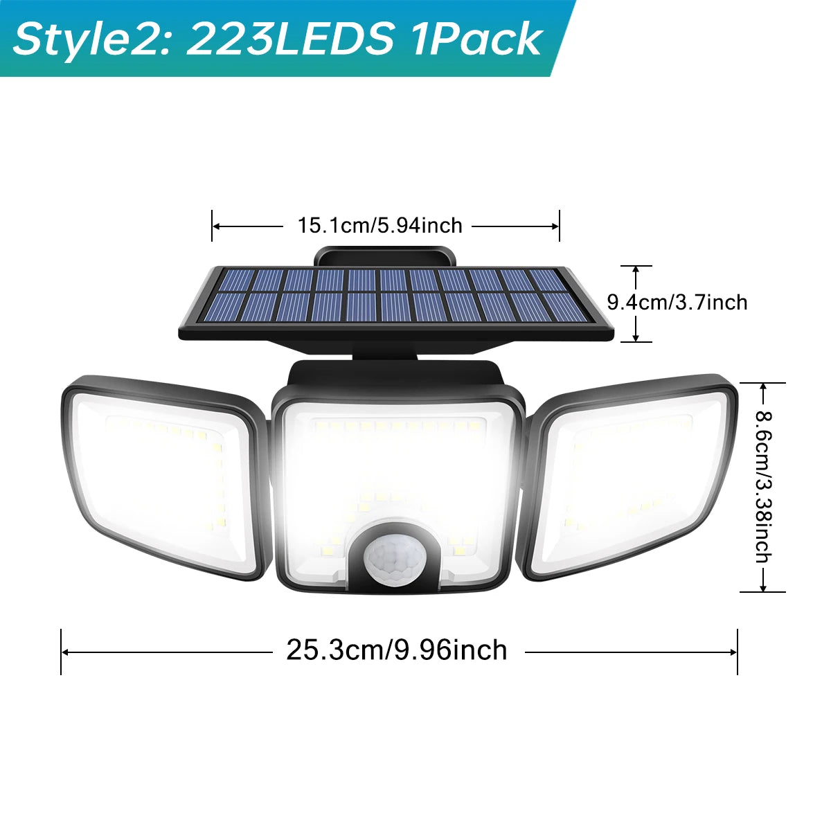 Reflector Solar 3000LM con Sensor de Movimiento PIR Dual y 3 Modos IP65