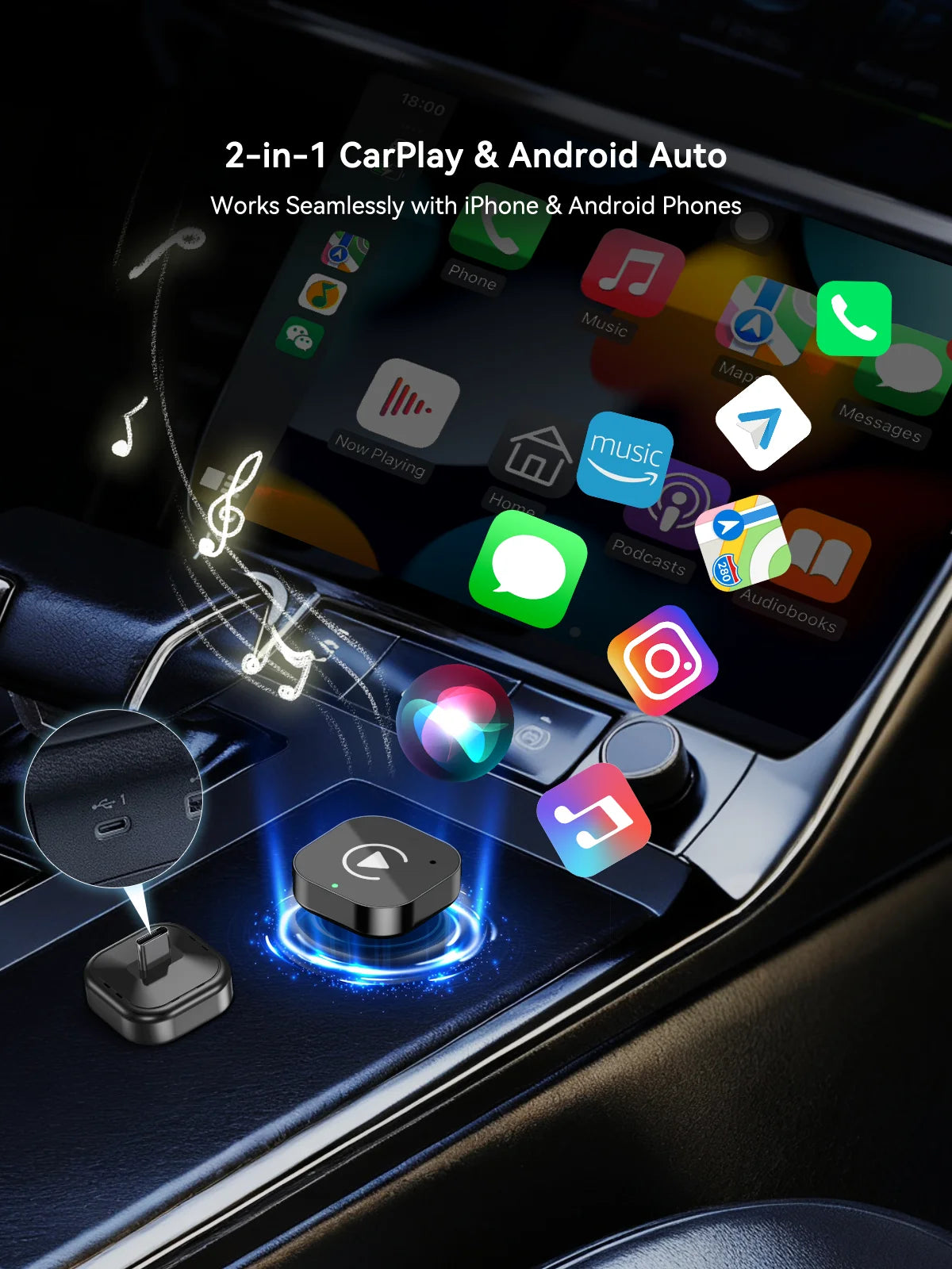 Spedal 2025 (puerto tipo C) El último CarPlay inalámbrico Apapter USB CarPlay y Android Auto converte con cable a Plug & Play inalámbrico