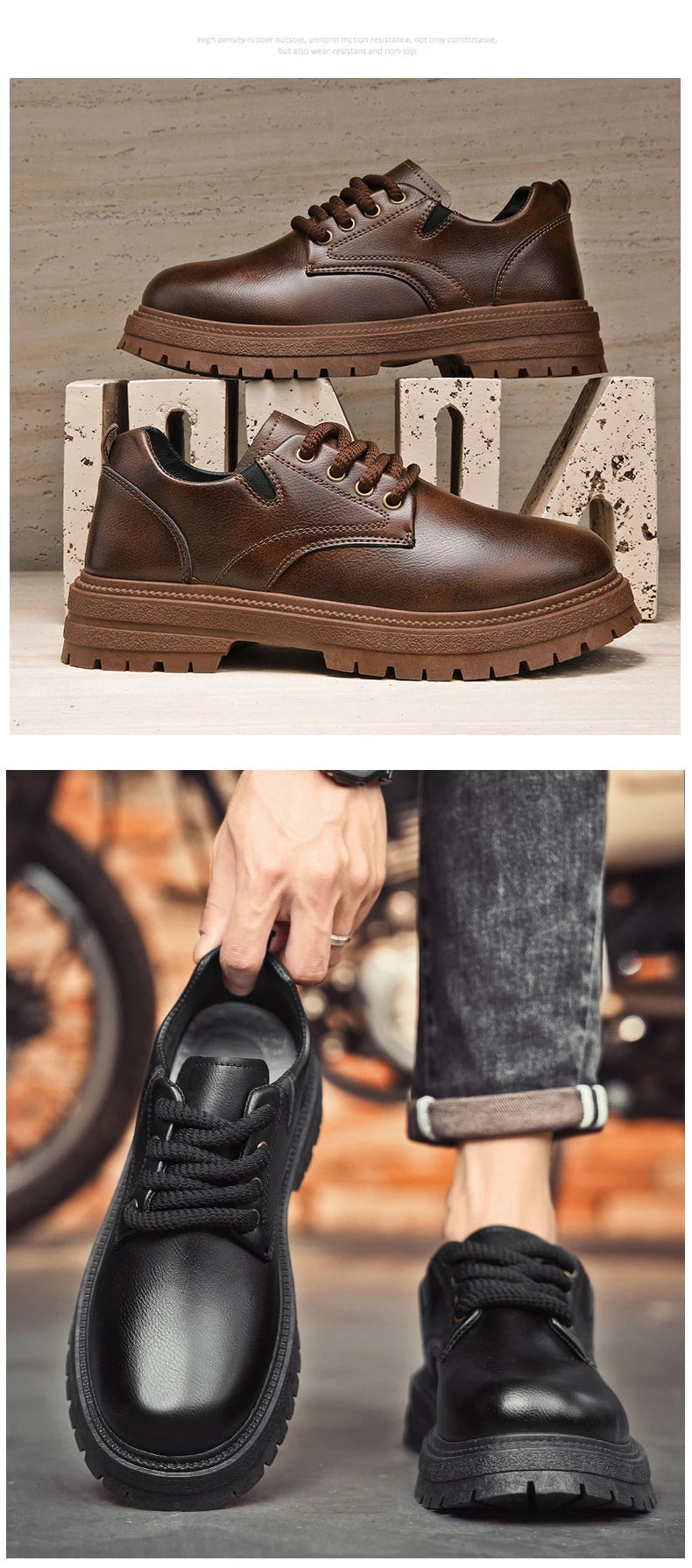 Alta calidad, zapatos informales de cuero para negocios, cómodos zapatos italianos de fondo grueso para hombre, zapatos Oxford antideslizantes para exteriores