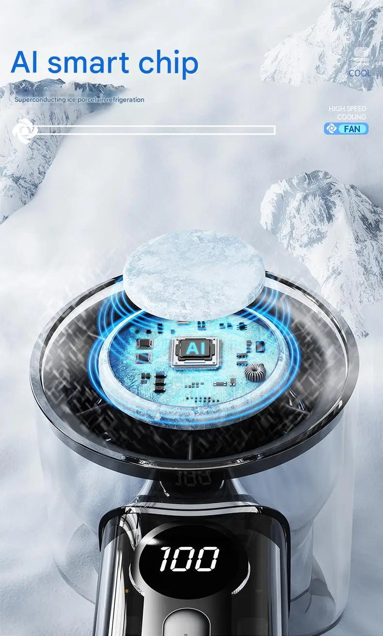 Ventilador de mano de alta velocidad, carga USB, pantalla digital inteligente, refrigeración, mecha transparente, ventilador pequeño turbo para exteriores