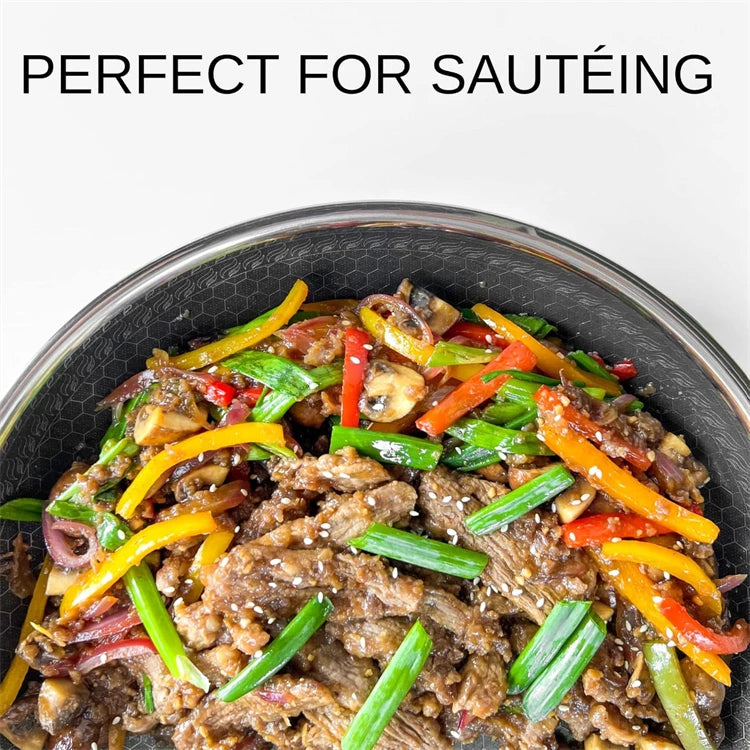 Sartén Wok de acero inoxidable 316, sartén Wok antiadherente de panal, sartén grande para freír con mango, Compatible con inducción JT560