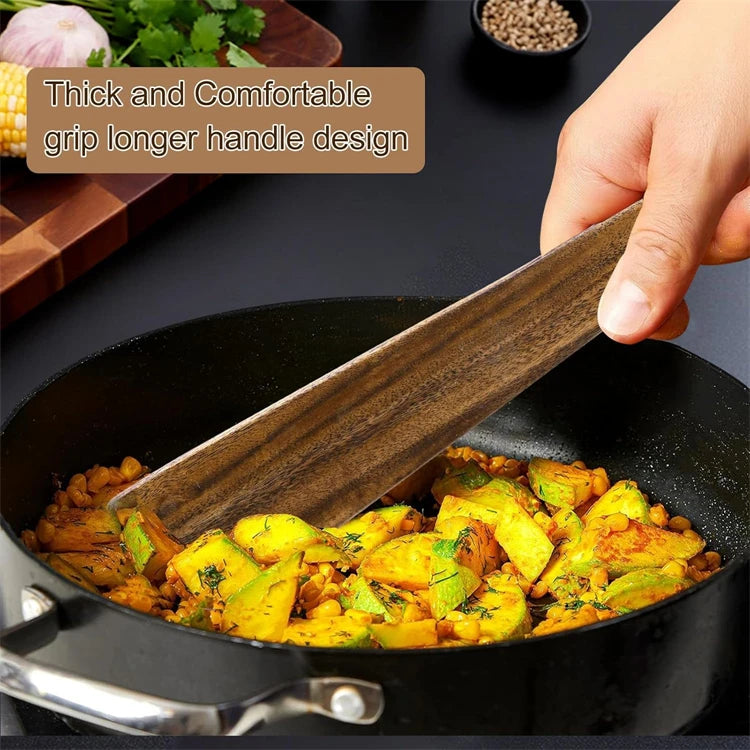 LMETJMA Espátula de madera de acacia, juego de utensilios de cocina de madera plana, espátula de madera no tóxica para voltear, rebanar y raspar