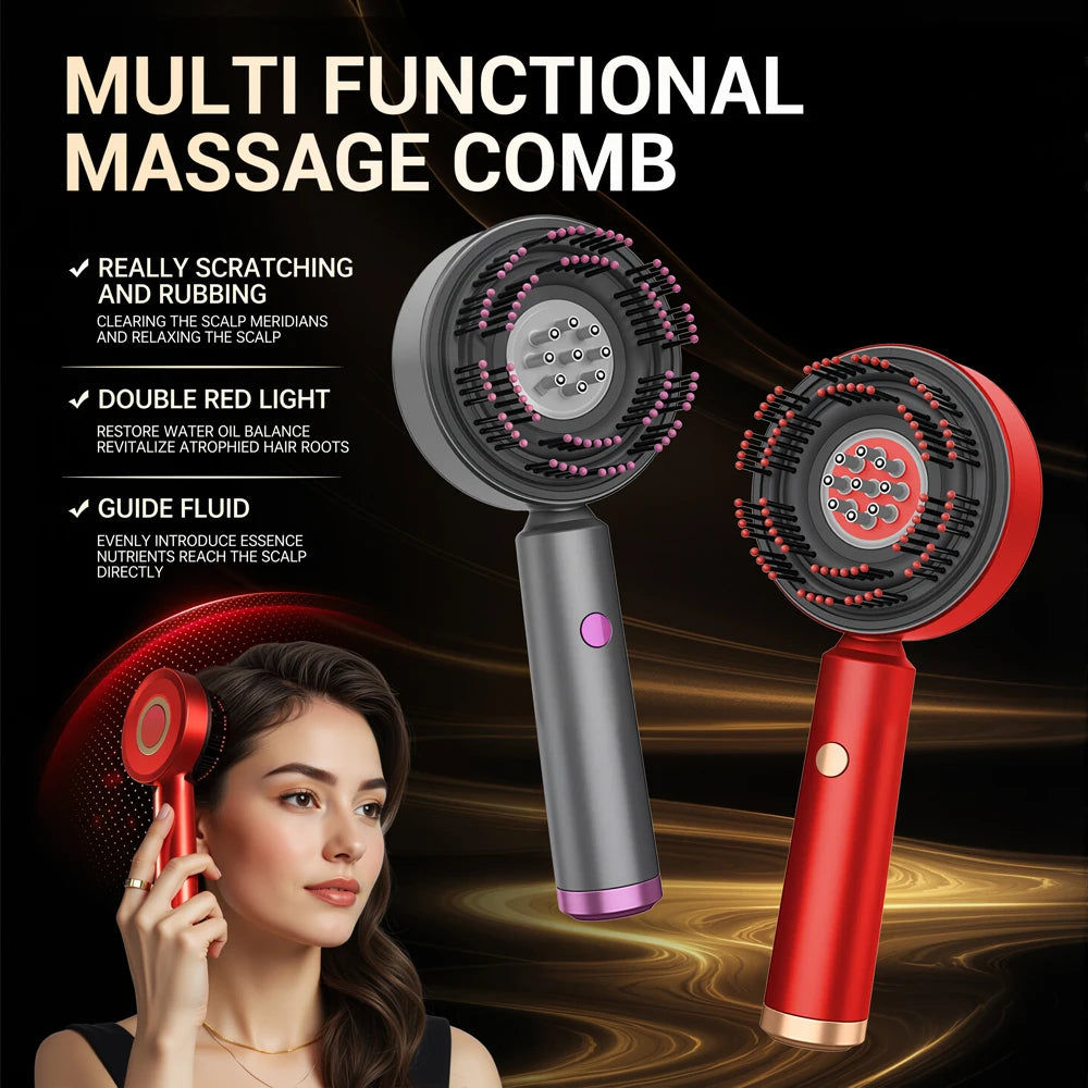 Peine de masaje con vibración eléctrica, terapia de luz roja, masaje para el crecimiento del cabello, cepillo para el cuero cabelludo, aplicador de aceite líquido anticaída, cuidado del cabello