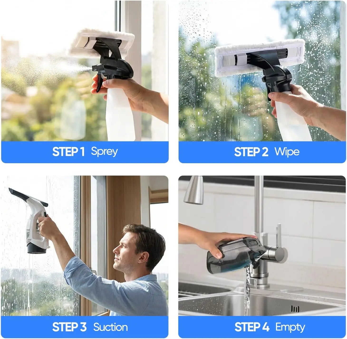 Limpiador de Ventanas Eléctrico Multifuncional Inalámbrico, Recargable, Automático y Portátil