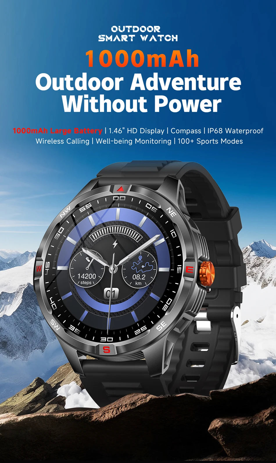 Reloj Inteligente GPS Brújula Bluetooth Deportivo