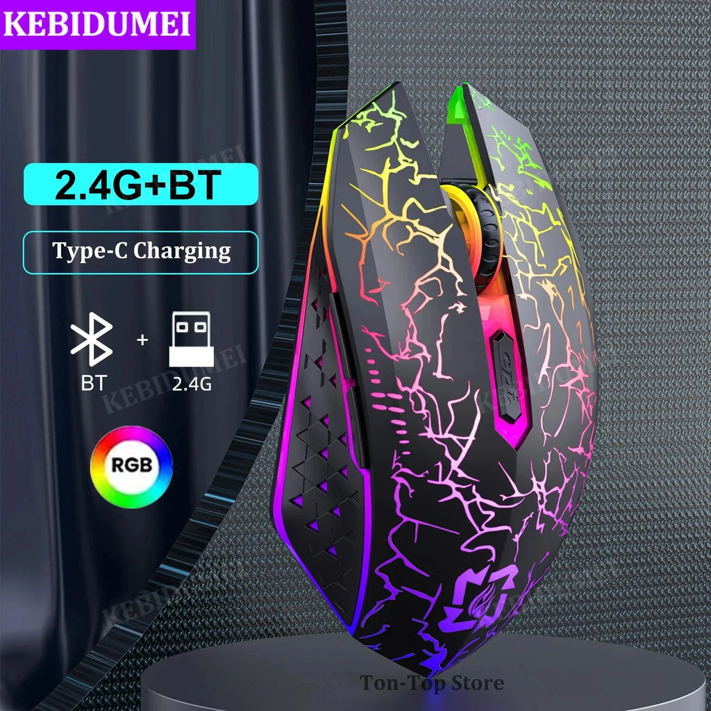 Ratón inalámbrico Bluetooth 5,2, ratón RGB para juegos, ratón silencioso, ratón recargable de 800-1200-1600 DPI, ratón para PC, portátil, Macbook
