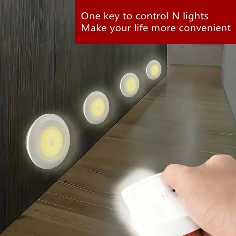 Luz LED regulable para debajo del gabinete con Control remoto, luces LED para armarios con pilas, iluminación para armario, baño, luz nocturna