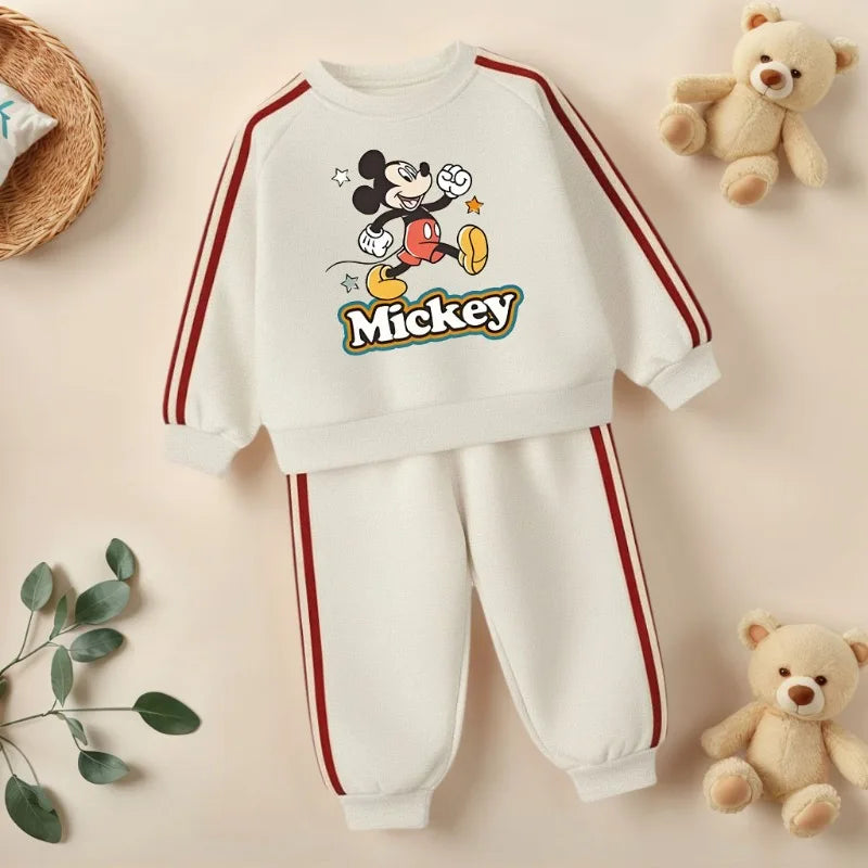 Conjuntos de sudaderas informales con estampado de dibujos animados para niños, sudaderas con capucha y cuello redondo, pantalón largo, traje de dos piezas, chándal para niñas, primavera 2026