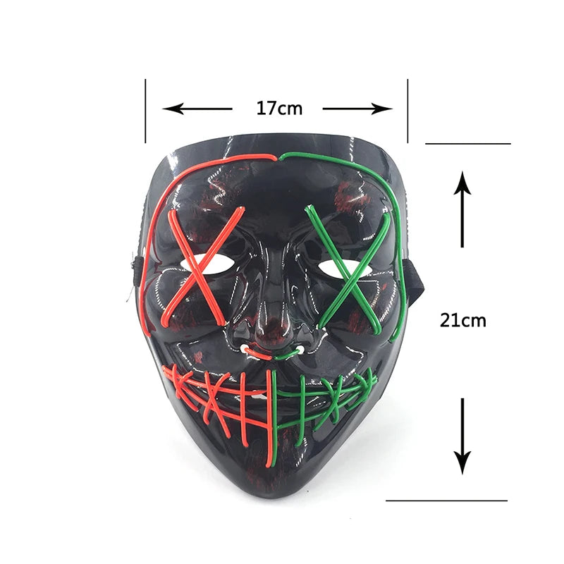 Máscara LED inalámbrica con luces intermitentes de colores mixtos, máscara de neón con cable EL, máscara luminosa para adultos, disfraces, cosplay, brilla en la oscuridad