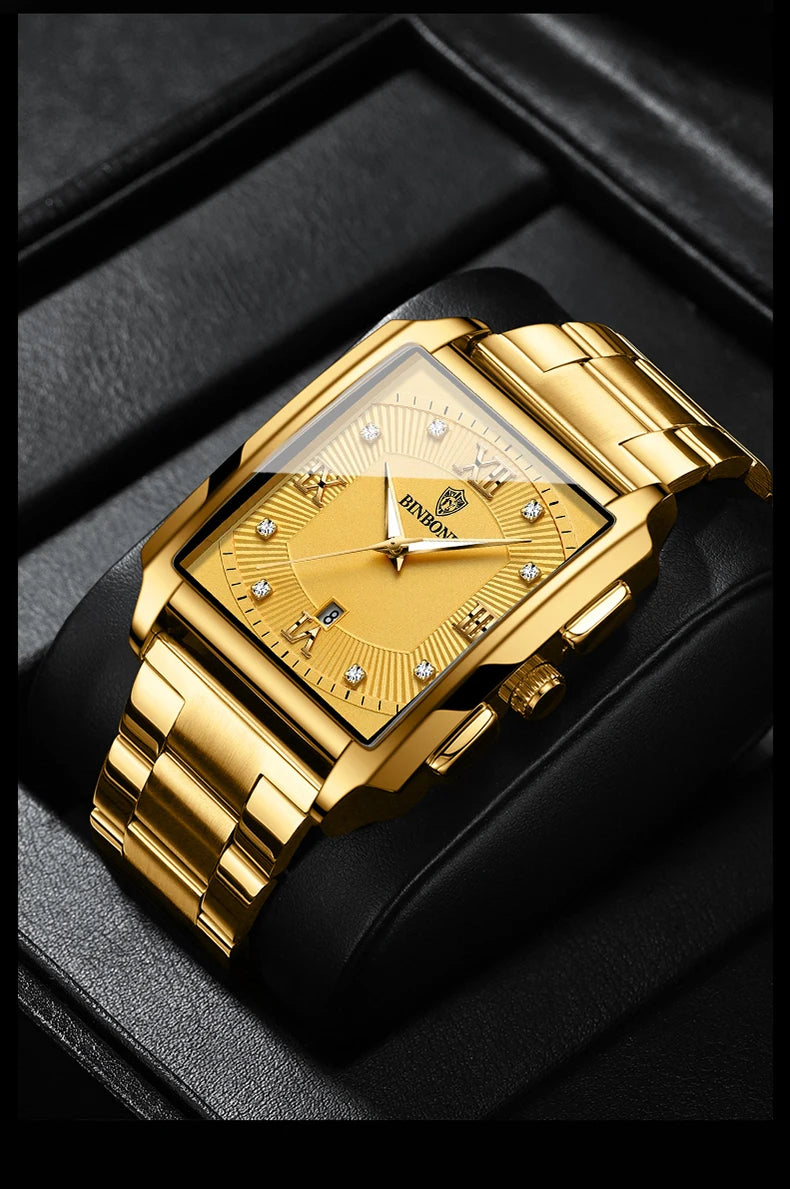 Reloj de Cuarzo Analógico de Lujo BINBOND para Hombre Esfera Cuadrada