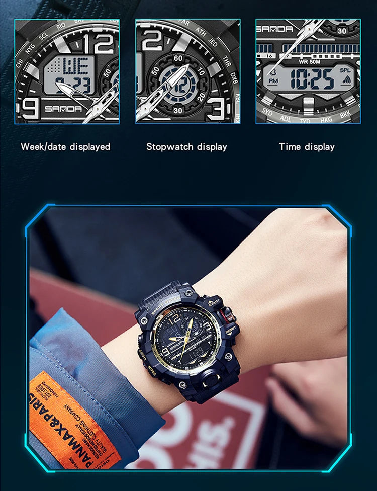 Reloj Digital LED Deportivo SANDA Multifunción para Hombre