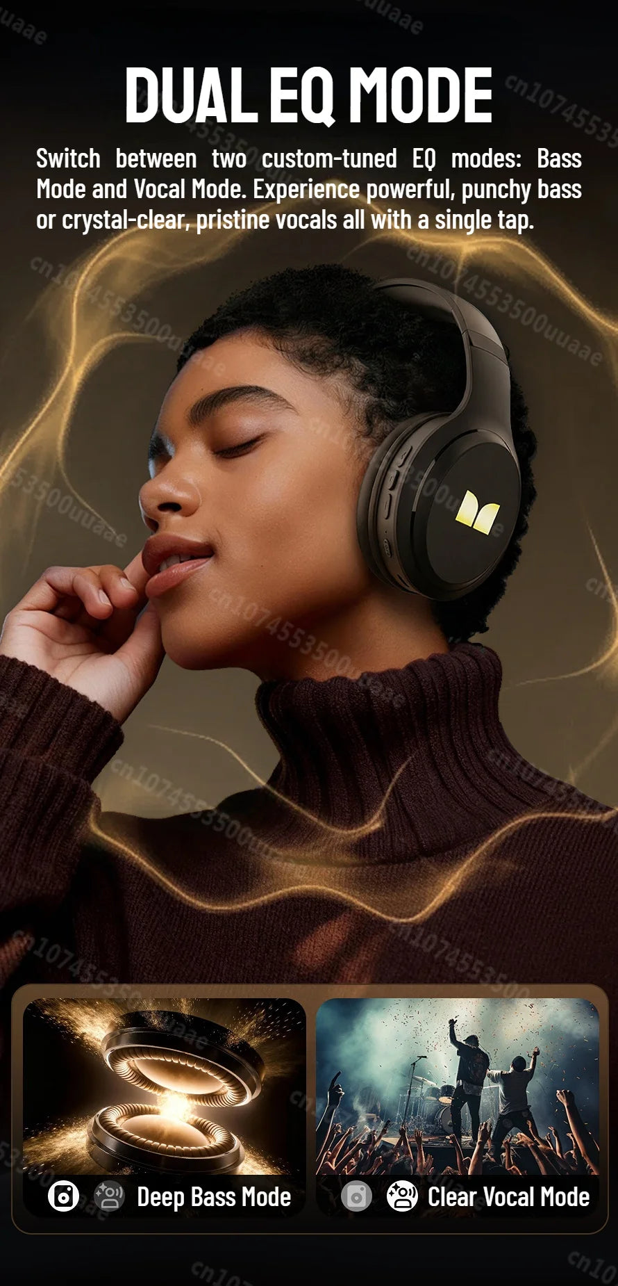 Auriculares Bluetooth 6.0 Monster Harmonic N21 con Modo EQ Dual, Sonido Estéreo Envolvente, Plegables, con Cable/Inalámbricos