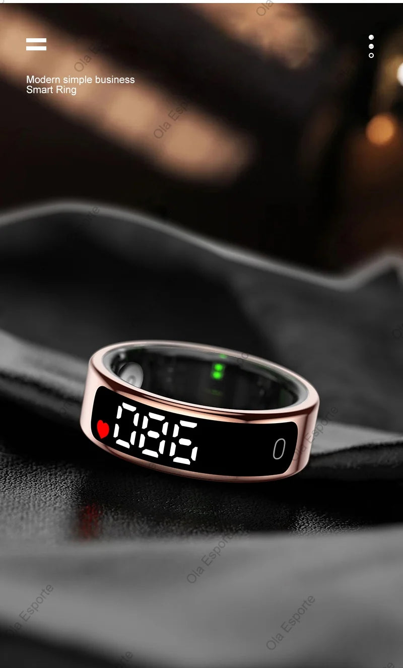 Anillo inteligente pantalla táctil LED Monitor de salud Control de gestos estuche de carga inalámbrica anillo deportivo impermeable hombres mujeres 2025