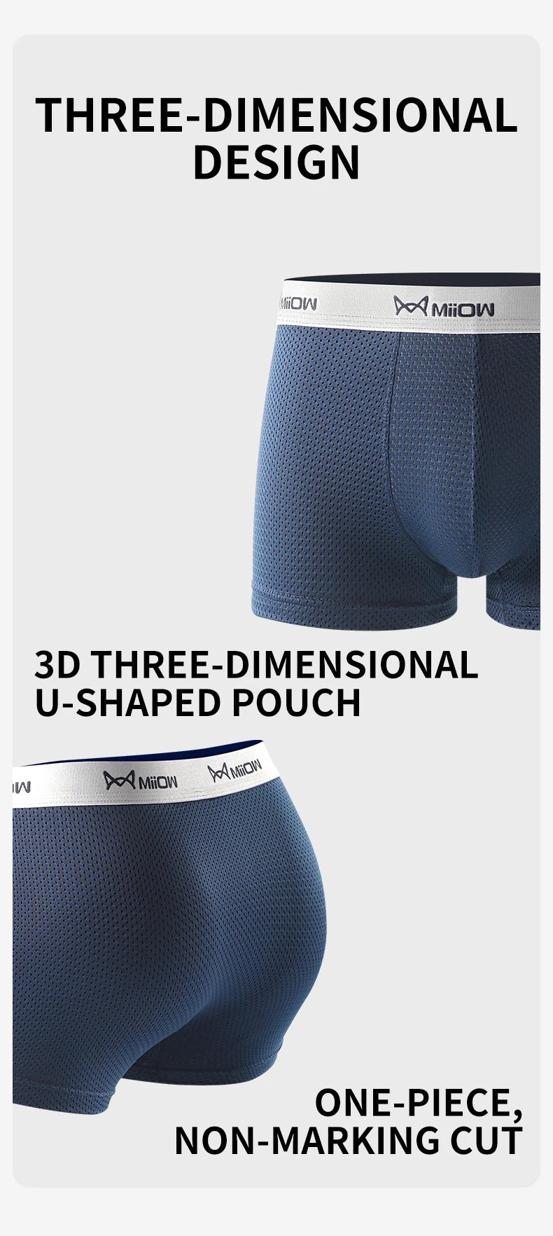 MiiOW, 3 uds., ropa interior de seda de hielo fresca para hombre, Boxers de malla transpirable, calzoncillos para hombre 7A, bragas antibacterianas en la entrepierna para hombre, calzoncillos Boxer