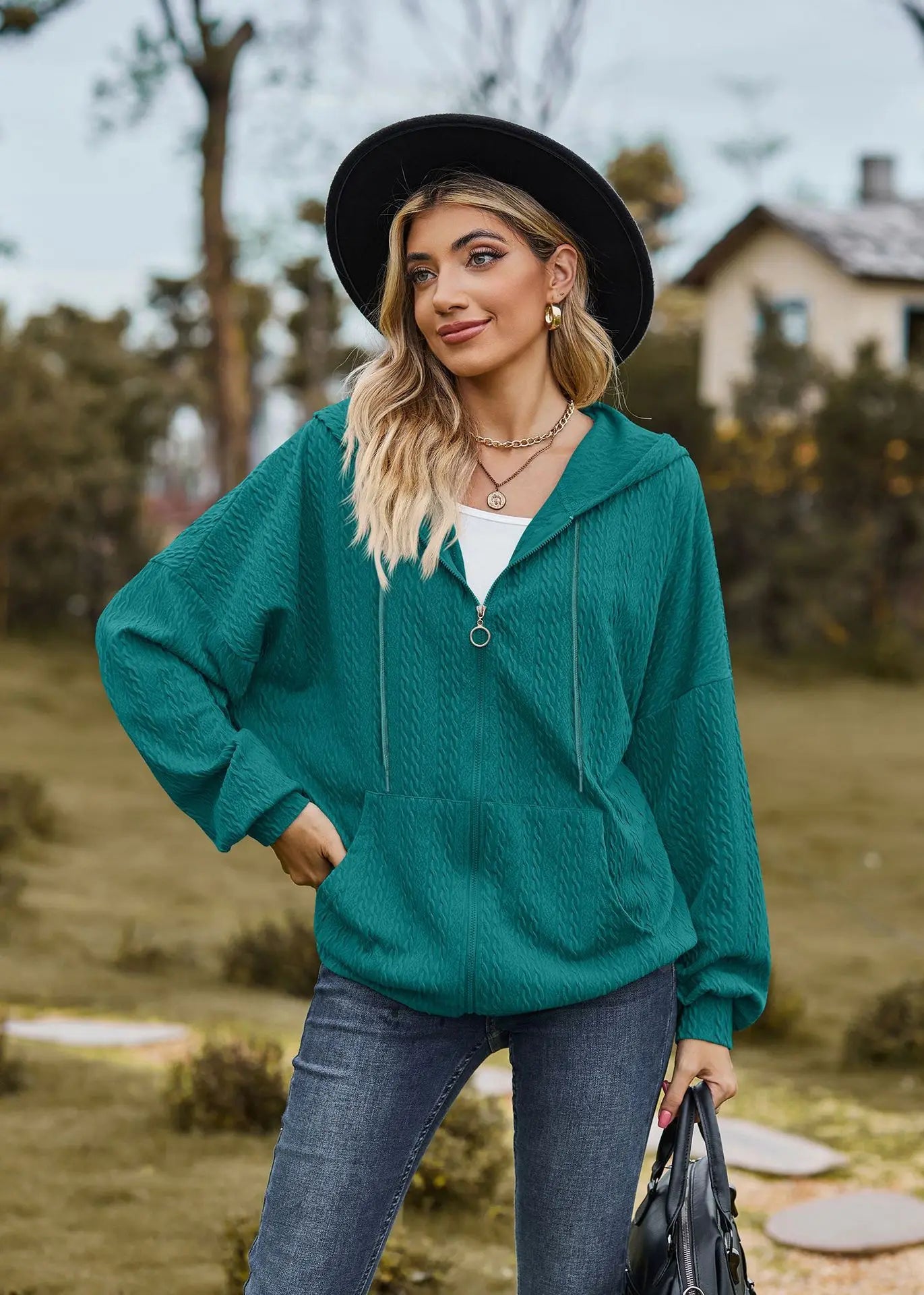 Sudadera con cremallera para mujer, abrigo informal de manga larga, ropa de calle de Color liso, holgado, Harajuku, otoño e invierno, 2024