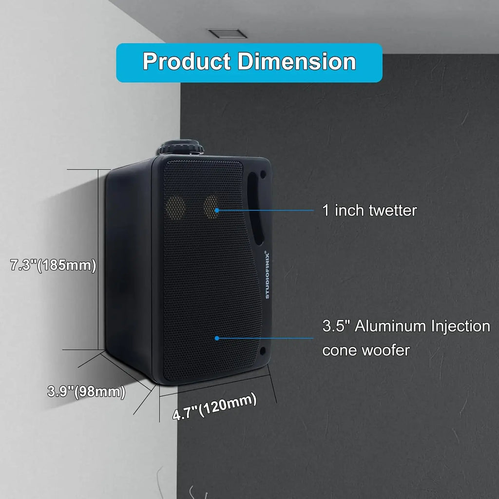 STUDIOFINIX Altavoces Pasivos de 3 Vías para Exteriores de 3.5 Pulgadas y 200W, Sonido Nítido, Cableados, Resistentes a la Intemperie, Montaje en Pared para Patio, Barco, 2 Piezas
