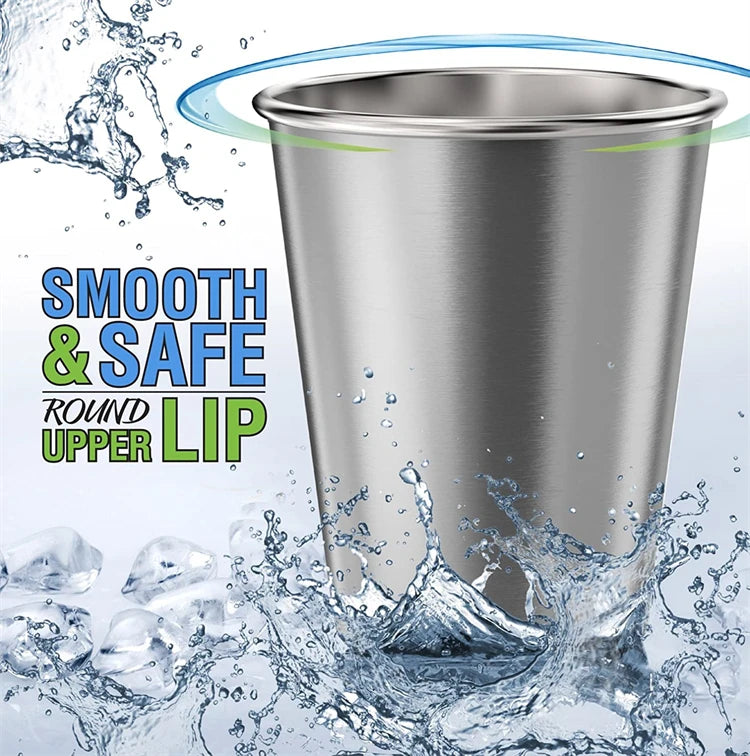 LMETJMA-vasos de pinta de acero inoxidable de 500ML, vasos de agua irrompibles, vasos de Metal reutilizables apilables para niños, viajes JT66