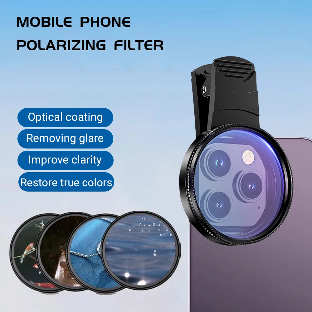 Filtro Polarizador CPL 52MM con Clip para Teléfono Móvil