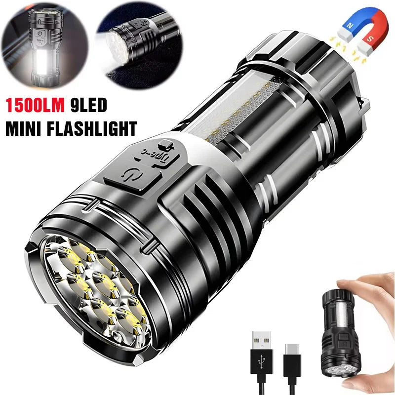 Mini Linterna LED Táctica 9 Focos para Camping