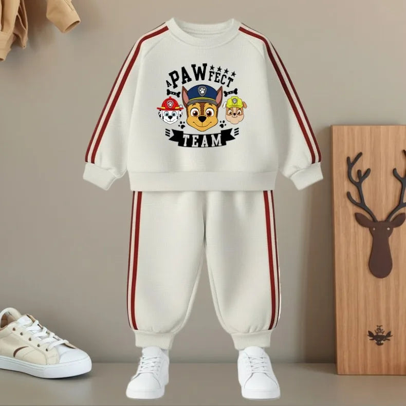 Conjunto de Pantalones Largos con Franjas Laterales para Niños, Primavera 2026, Sudadera Casual con Cuello Redondo y Pantalones, Dos Piezas, Patrulla Canina, Chándal para Niños y Niñas