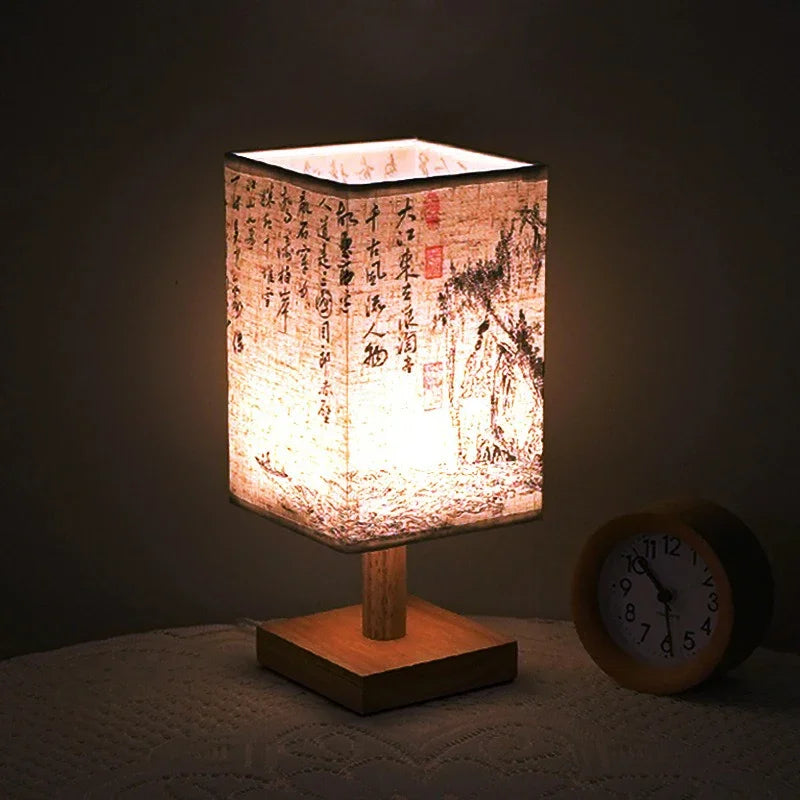 Lámparas de mesa de decoración LED, enchufe regulable Simple, luz nocturna, pantalla de tela, luces cuadradas para dormitorio, mesita de noche de estilo chino