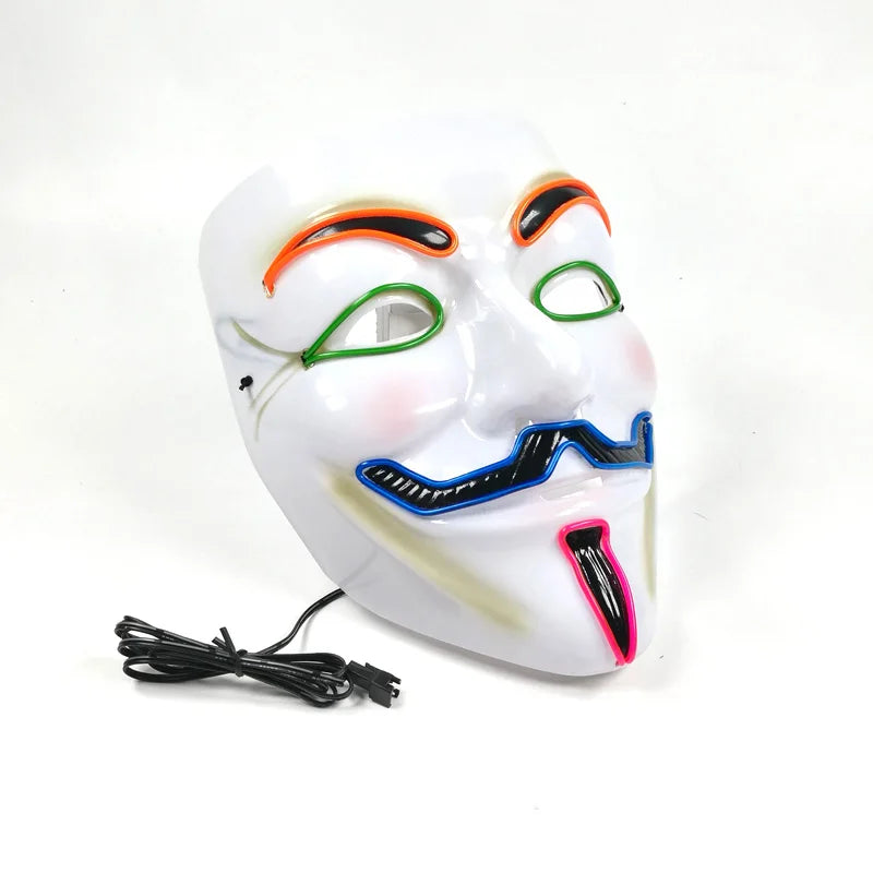 Máscara LED de Vendetta para Halloween, Discoteca, Carnaval, Fiesta, Decoración, Cosplay, Máscara Brillante de Guy Fawkes