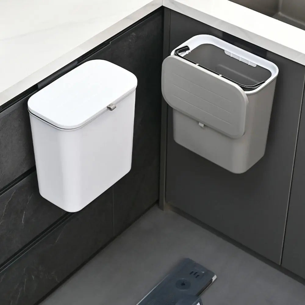 Cubo de basura colgante de 10 L con tapa para cocina y baño
