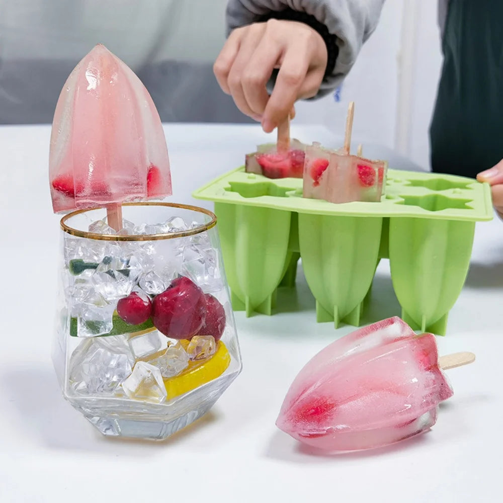 Molde de silicona para helados, molde para paletas de hielo, molde para postres caseros, molde para cubos de jugo con pajita, máquina para hacer helados