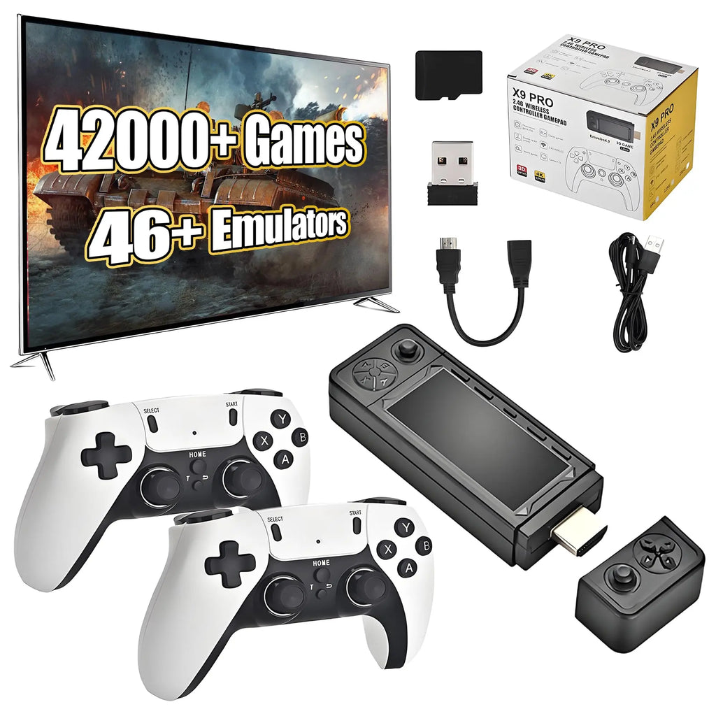 Consola de Juegos Retro X9 Pro 4K, Consola de Juegos Precargada con Más de 37000 Juegos Clásicos, Más de 45 Simuladores, Controles Inalámbricos de 2.4G, Juegos Retro para TV