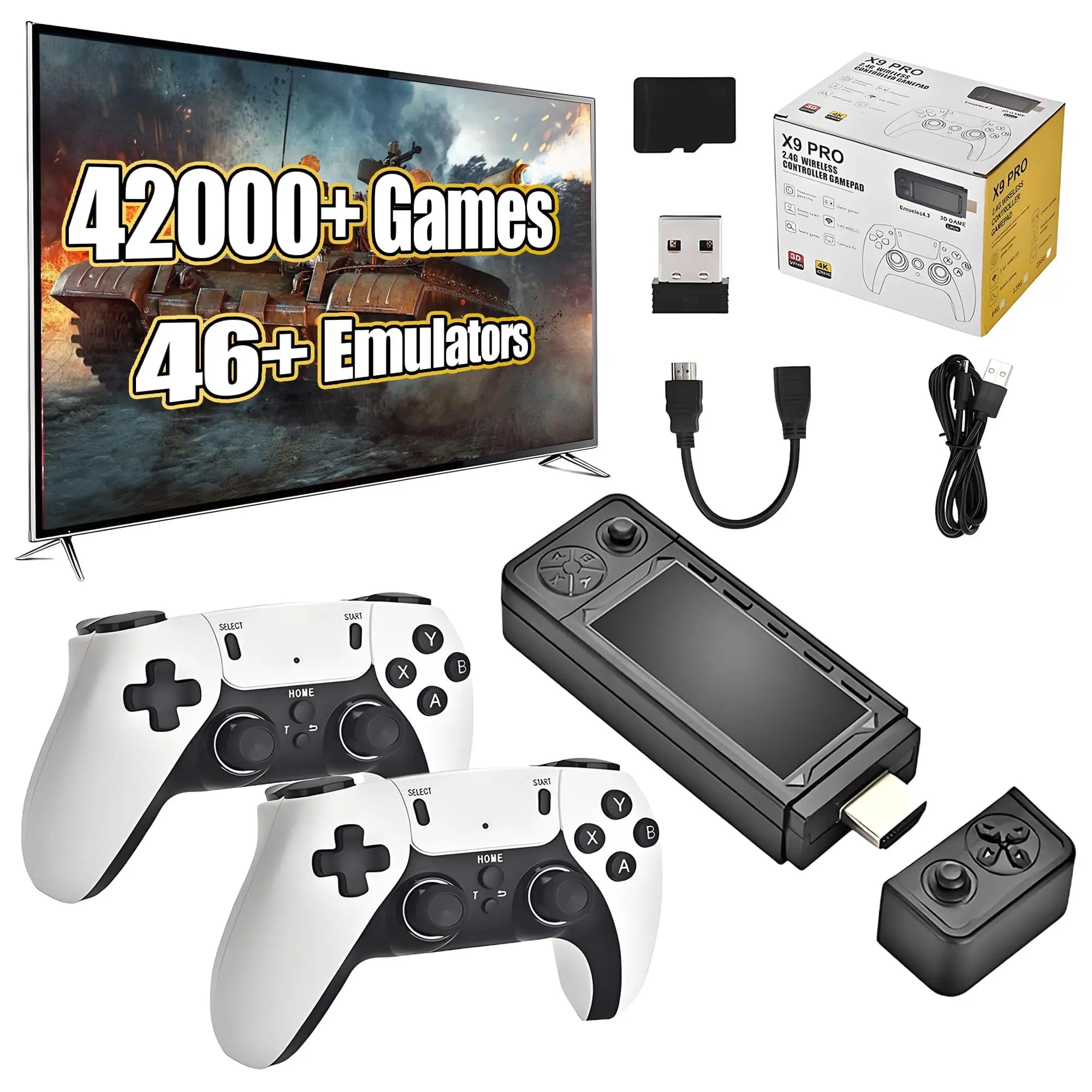 Consola de Juegos Retro X9 Pro 4K, Consola de Juegos Precargada con Más de 37000 Juegos Clásicos, Más de 45 Simuladores, Controles Inalámbricos de 2.4G, Juegos Retro para TV