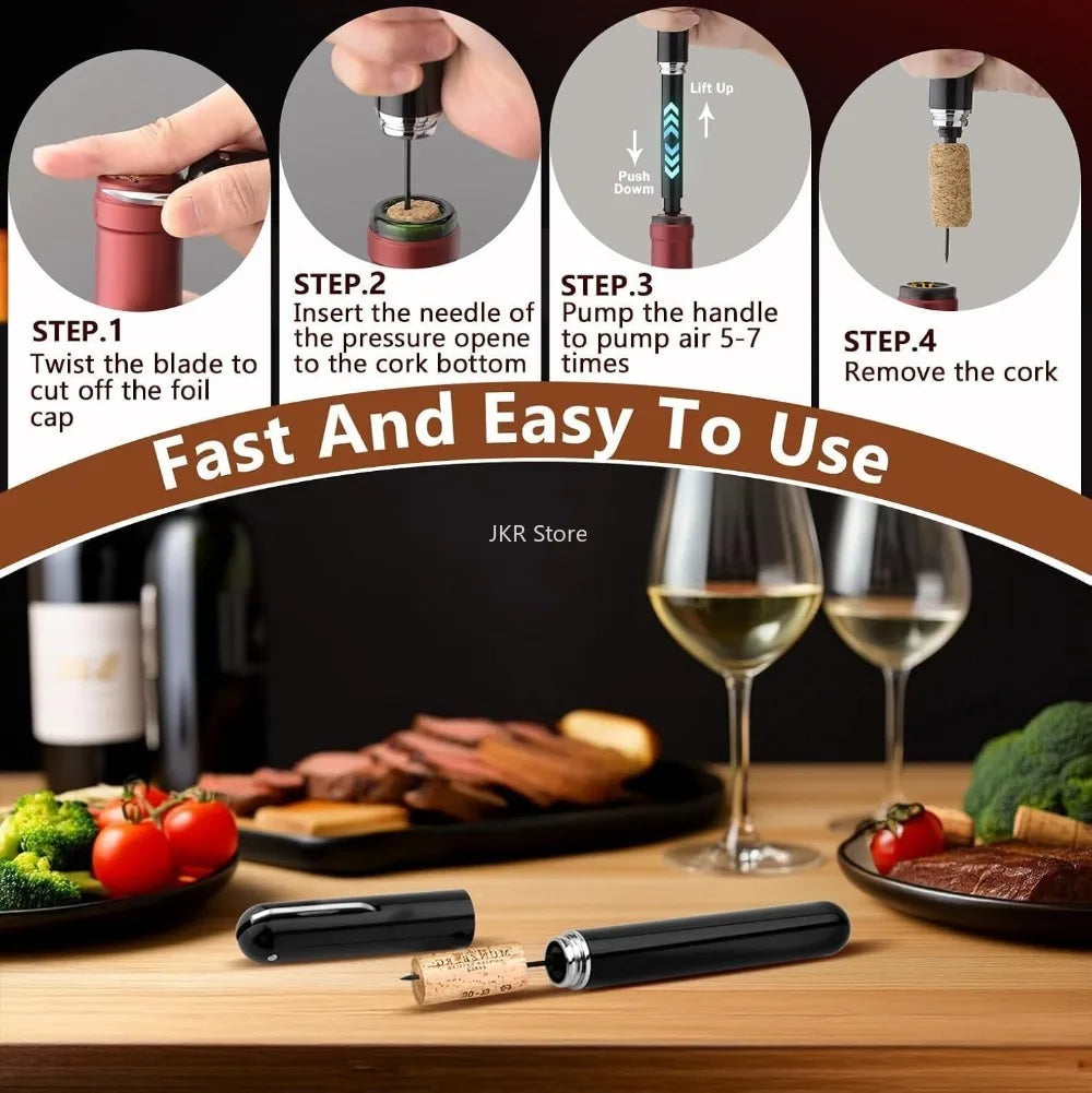 Sacacorchos de Vino 2 en 1 con Bomba de Aire, Portátil, Cortador de Papel de Aluminio, para Cocina, Bar, Fiestas y Viajes