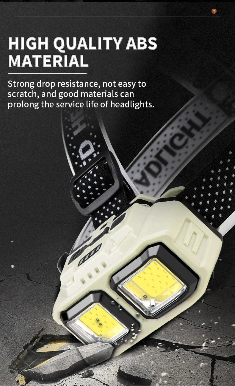Linterna Frontal LED COB con Inducción y Recarga USB, para Camping
