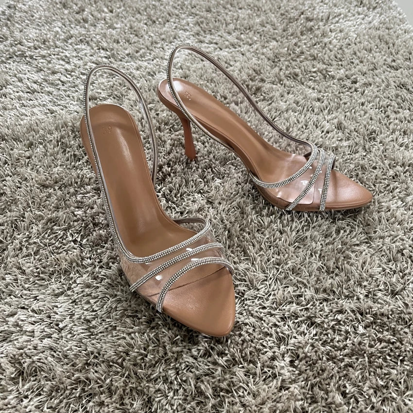 Sandalias Slingback con Strass y Tacón de Aguja para Mujer