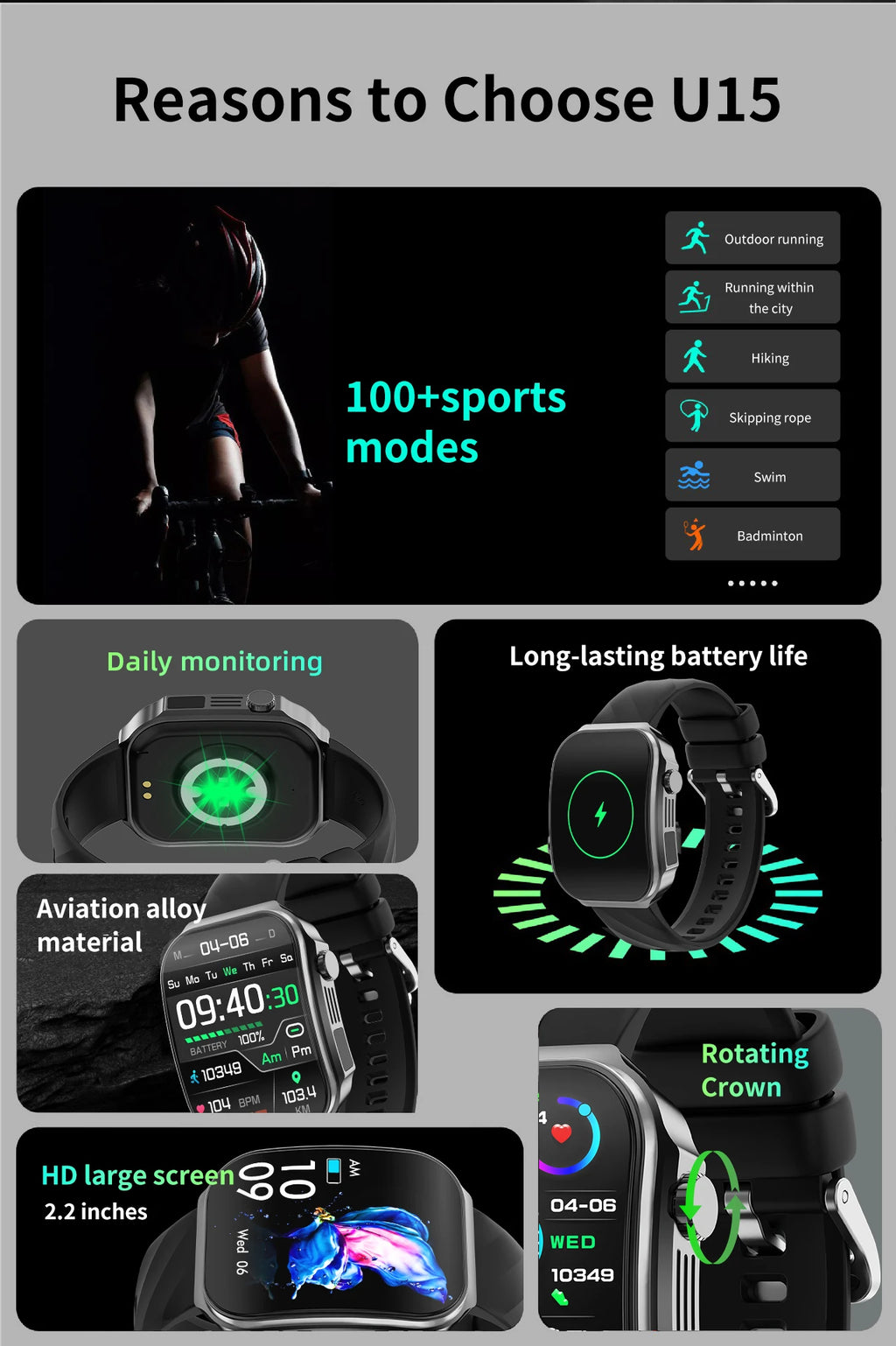 Reloj Inteligente Pantalla 2.2 Pulgadas Bluetooth