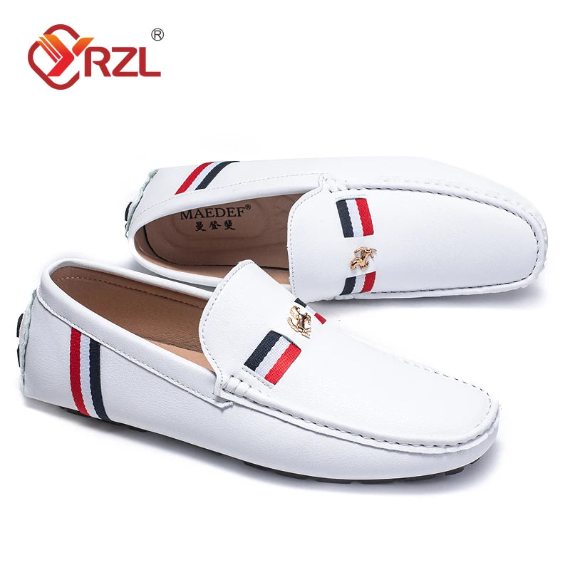 YRZL Mocasines blancos Mocasines de cuero PU negro para hombre Mocasines casuales sin cordones Hombres Mocasines cómodos Zapatos de conducción para hombres