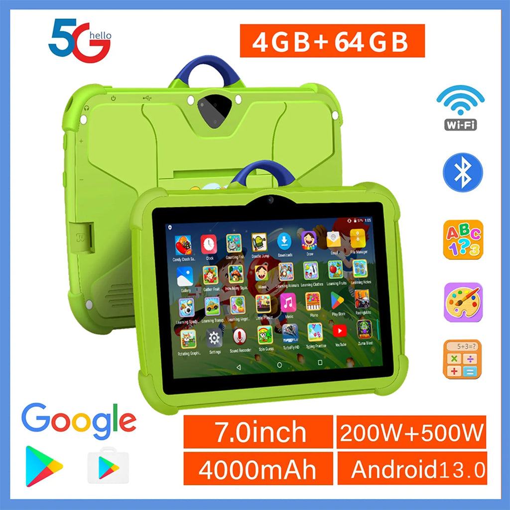 Nuevas Tabletas Infantiles Google de 7 Pulgadas, 5G WiFi, Quad Core, 4GB RAM, 64GB ROM, Económicas para Niños, Regalo Educativo, 4000mAh