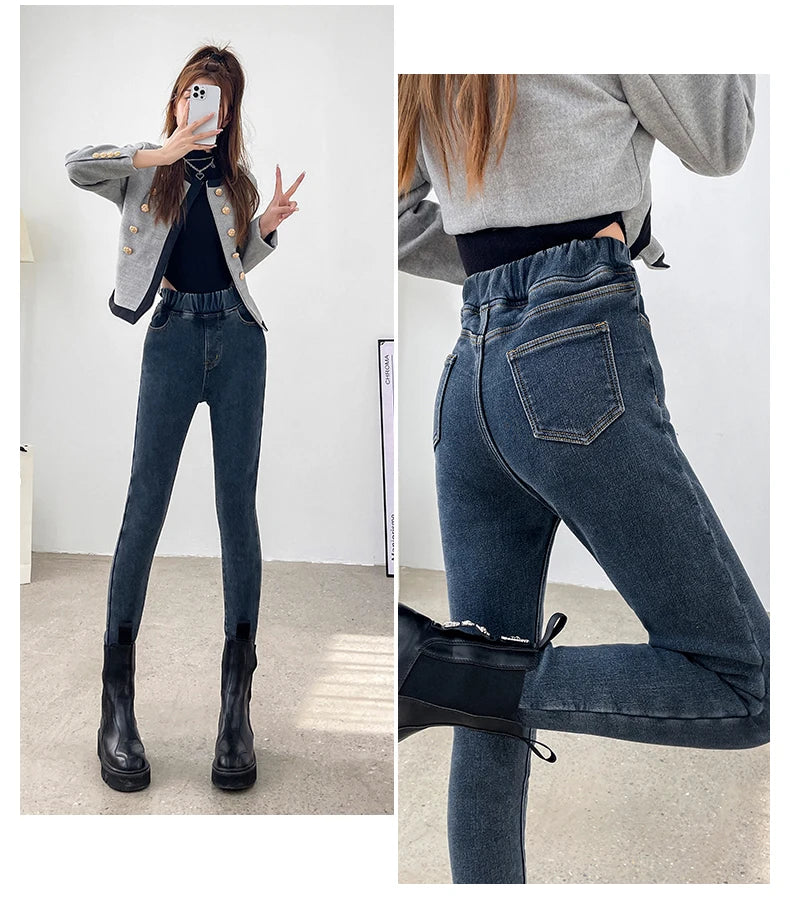 Pantalones Vaqueros de Invierno con Forro de Lana para Mujer