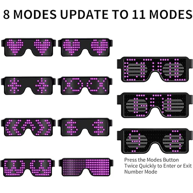 Gafas de fiesta Led con carga USB multilingüe, gafas luminosas intermitentes Led, concierto de Navidad, fiesta de cumpleaños, vacaciones, gafas de sol brillantes