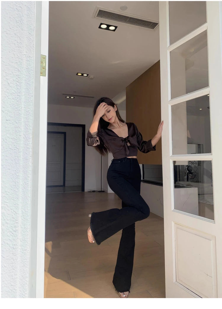 Pantalones Vaqueros Acampanados de Cintura Alta con Forro Polar para Mujer, Talla Grande