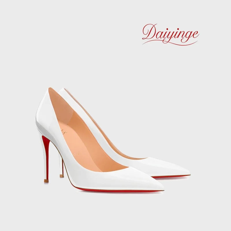 Stilettos de Mujer Charol Suela Roja Punta Fina Tacón Alto