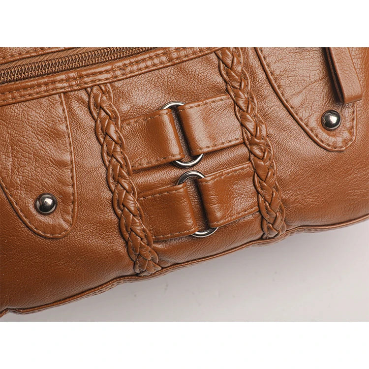 Bolso bandolera retro con múltiples bolsillos, bandolera de piel sintética suave, bolso de mujer, con correa ajustable para el hombro