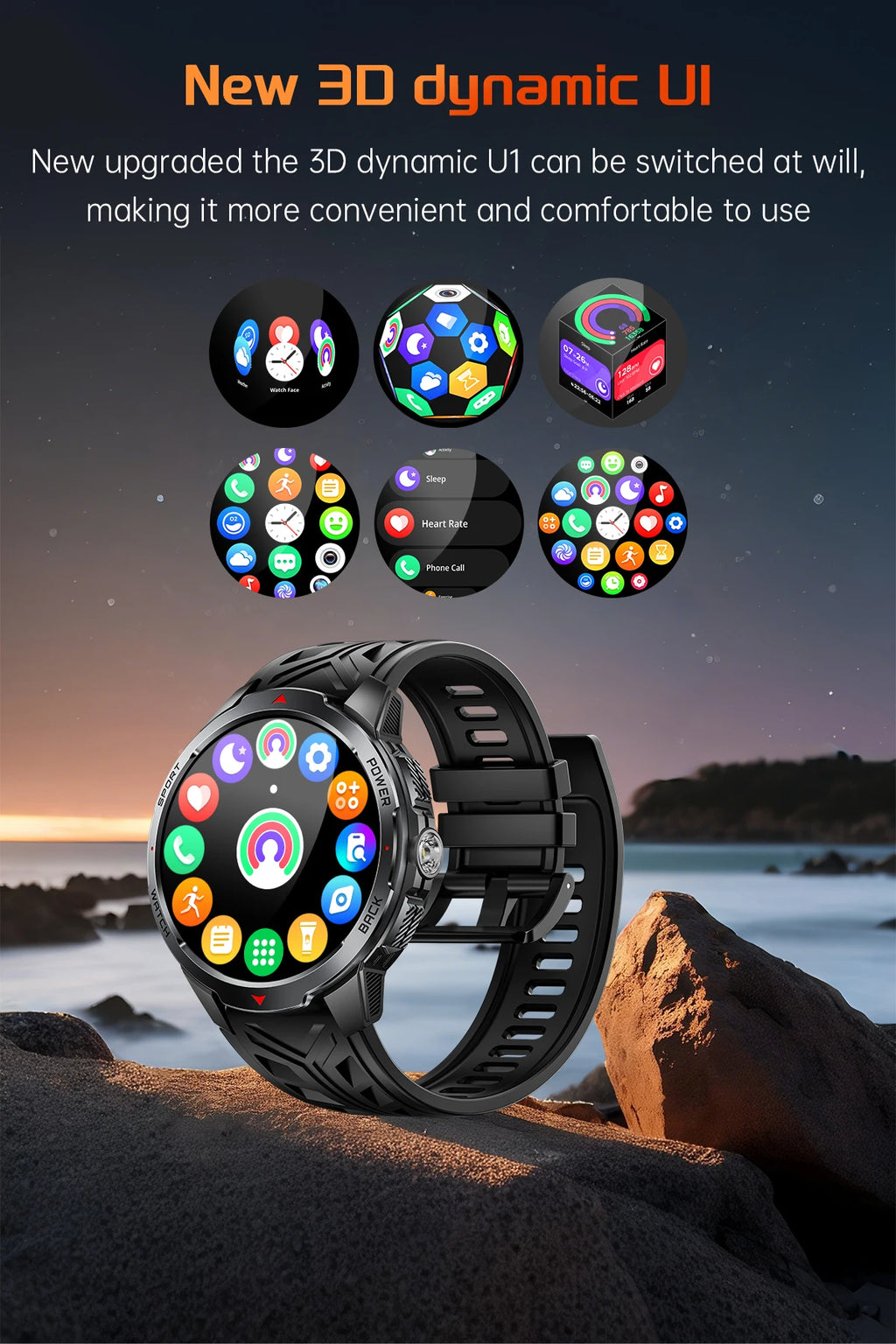 Reloj Inteligente KT88 Brújula Linterna 1100mAh